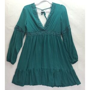 Alya Lace‎ Trim Plunge V Neck Tie Back Short Dress Fairy Festival Ren Faire Wear